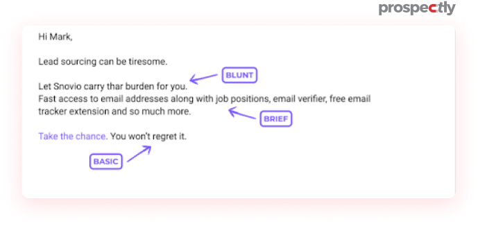 an email example of Blunt Brief and Basic
