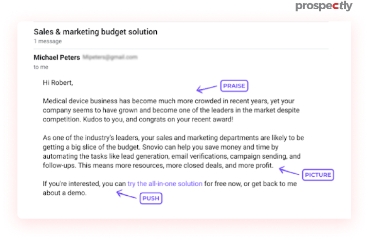 An email example of Praise Picture and Push (PPP)