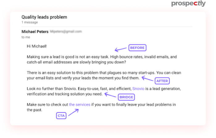 An example of Problem After Bridge (PAB) with Call-to-action (CTA)