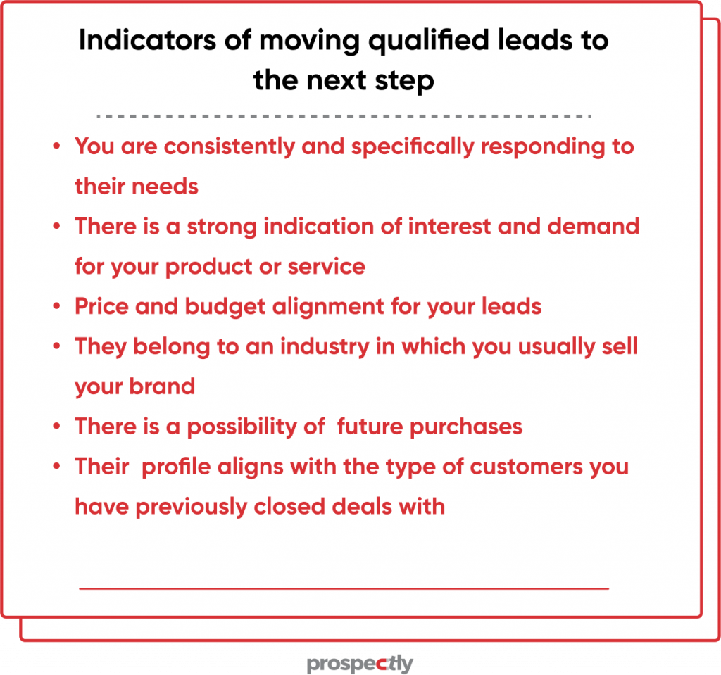 indicators of moving leads to the next step